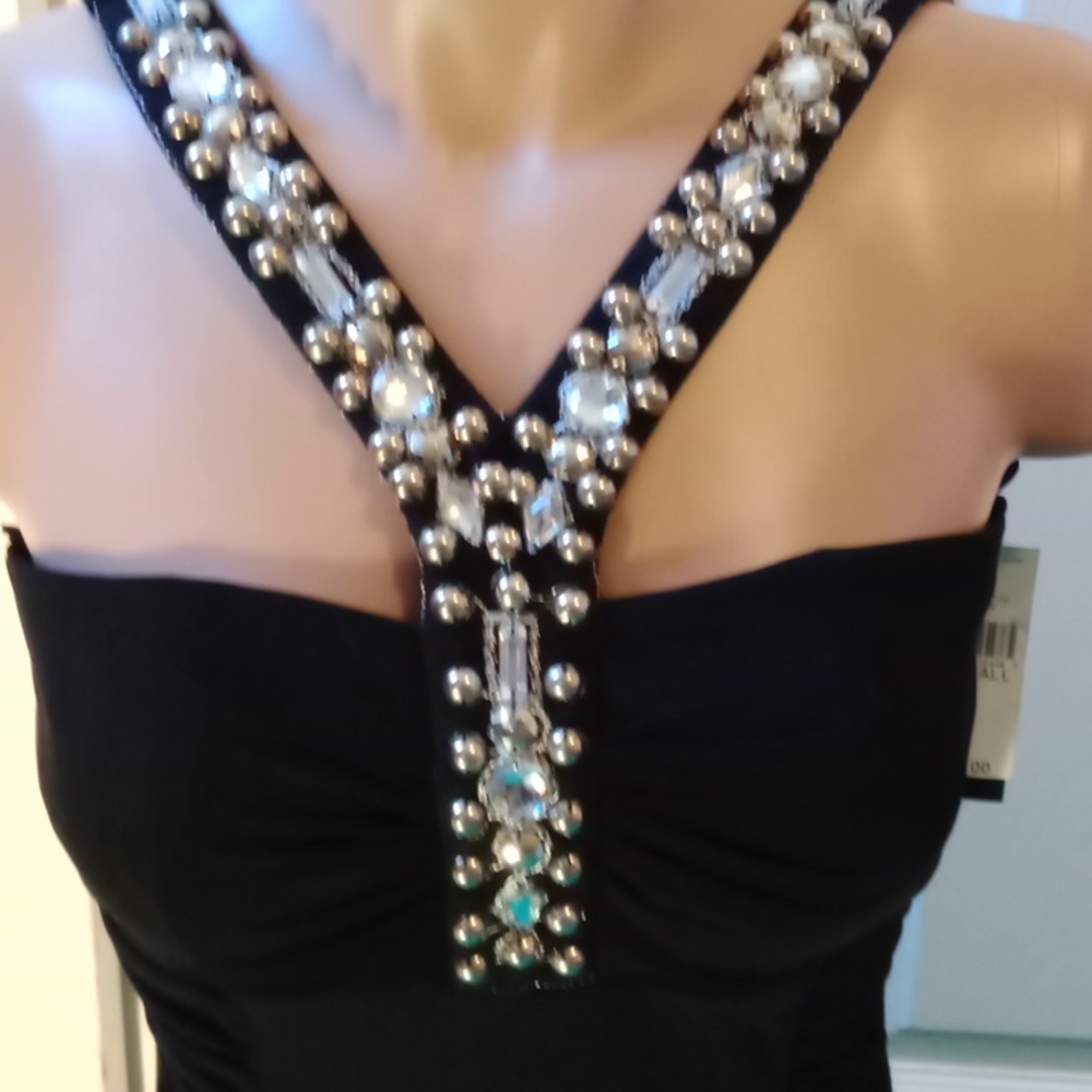 B Wear Too Black Jeweled Halter Bodycon Mini Dress XS NWT Glam Party - Picture 4 of 12